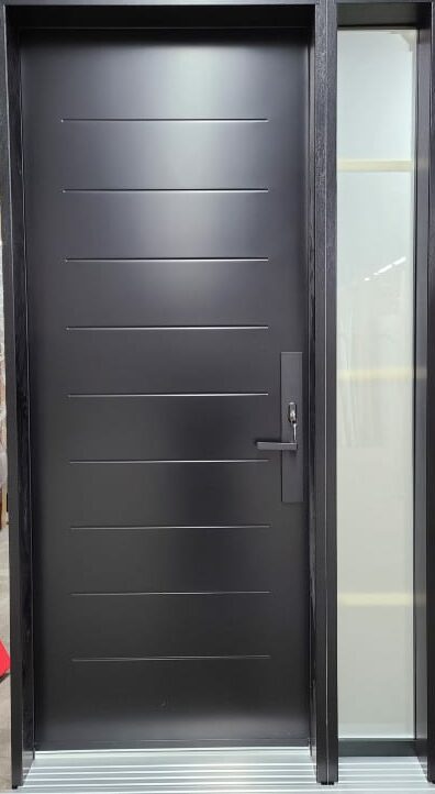 8 Feet Single Steel Front Door in Black with a Sidelight 