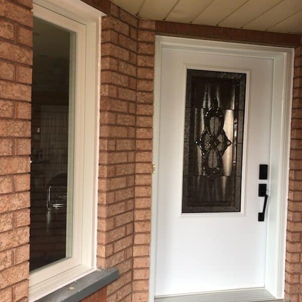 White Front Entry Single Door and Casement Window