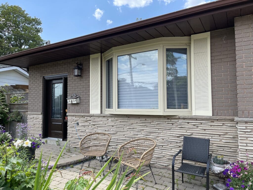 black front door and bay window